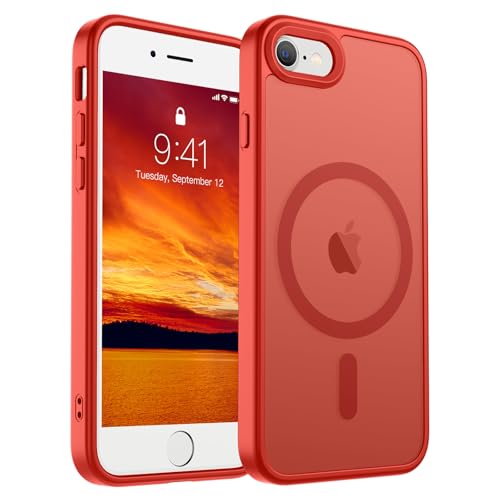 SUPFINE Magnetische Schutzhülle für iPhone SE 2022 (3.)/2020 (2.), iPhone 8 Hülle (kompatibel mit MagSafe) (Fallschutz in Militärqualität), schlanke, durchscheinende, matte Handyhülle, Rot von supfine