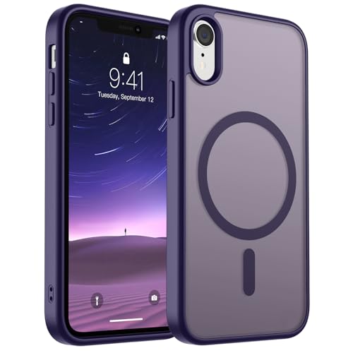 SUPFINE Magnetische Schutzhülle für iPhone XR (kompatibel mit MagSafe) (Fallschutz in Militärqualität), dünn, durchscheinend, matt, stoßfest, mit Anti-Fingerabdruck-Handyhülle, Dunkelviolett von supfine