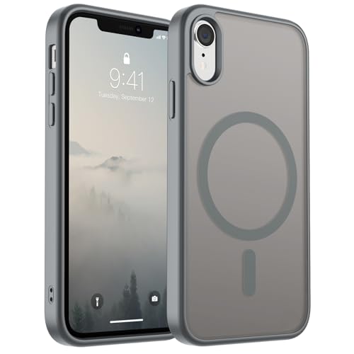 SUPFINE Magnetische Schutzhülle für iPhone XR (kompatibel mit MagSafe) (Fallschutz in Militärqualität), dünn, durchscheinend, matt, stoßfest, mit Anti-Fingerabdruck-Handyhülle, Grau von supfine