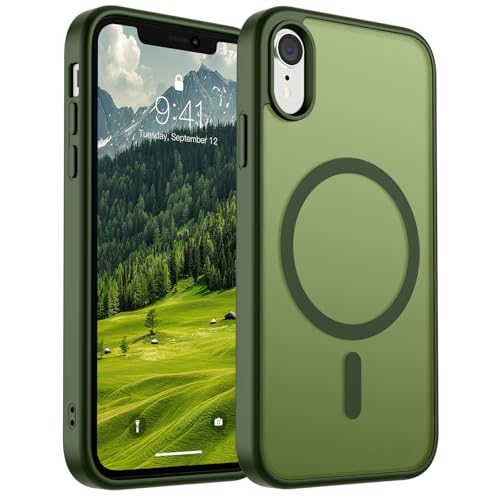SUPFINE Magnetische Schutzhülle für iPhone XR (kompatibel mit MagSafe) (Fallschutz in Militärqualität), dünn, durchscheinend, matt, stoßfest, mit Anti-Fingerabdruck-Handyhülle, Grün von supfine