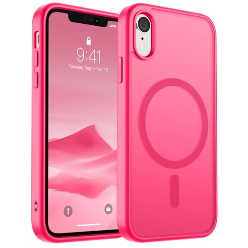 SUPFINE Magnetische Schutzhülle für iPhone XR (kompatibel mit MagSafe) (Fallschutz in Militärqualität), dünn, durchscheinend, matt, stoßfest, mit Anti-Fingerabdruck-Handyhülle, Hot Pink von supfine