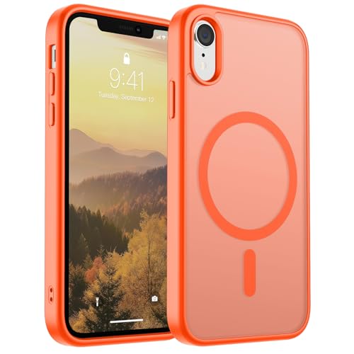 SUPFINE Magnetische Schutzhülle für iPhone XR (kompatibel mit MagSafe) (Fallschutz in Militärqualität), dünn, durchscheinend, matt, stoßfest, mit Anti-Fingerabdruck-Handyhülle, Orange von supfine