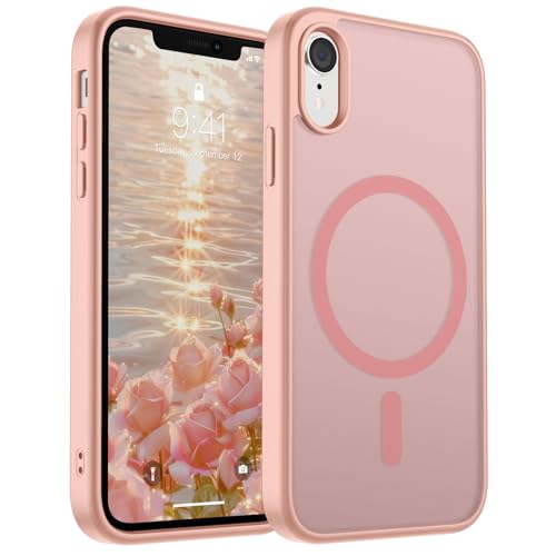 SUPFINE Magnetische Schutzhülle für iPhone XR (kompatibel mit MagSafe) (Fallschutz in Militärqualität), dünn, durchscheinend, matt, stoßfest, mit Anti-Fingerabdruck-Handyhülle, Rosa von supfine