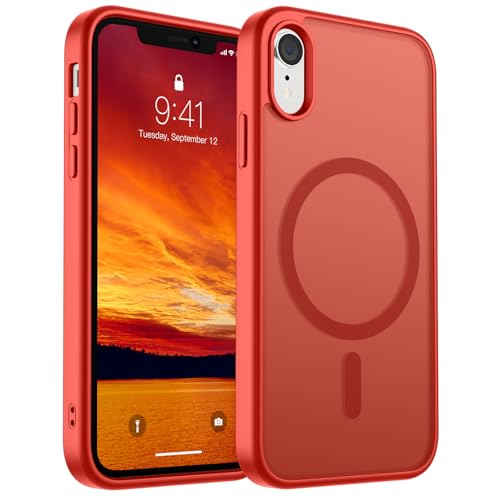 SUPFINE Magnetische Schutzhülle für iPhone XR (kompatibel mit MagSafe) (Fallschutz in Militärqualität), dünn, durchscheinend, matt, stoßfest, mit Anti-Fingerabdruck-Handyhülle, Rot von supfine