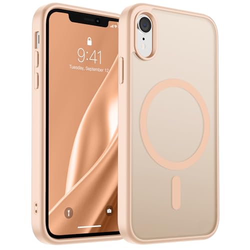 SUPFINE Magnetische Schutzhülle für iPhone XR (kompatibel mit MagSafe) (Fallschutz in Militärqualität), dünn, durchscheinend, matt, stoßfest, mit Anti-Fingerabdruck-Handyhülle, Sandrosa von supfine