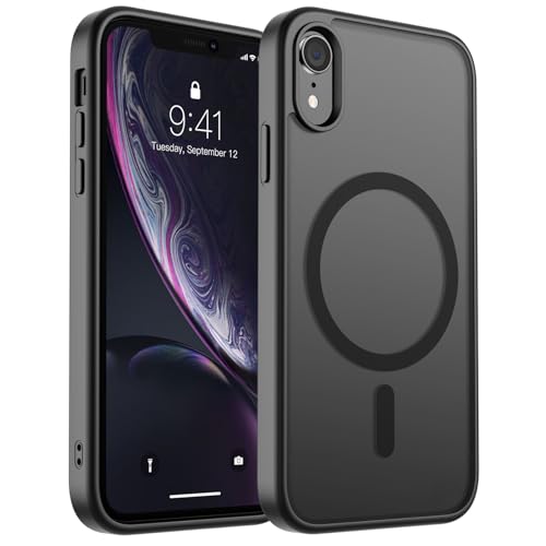 SUPFINE Magnetische Schutzhülle für iPhone XR (kompatibel mit MagSafe) (Fallschutz in Militärqualität), dünn, durchscheinend, matt, stoßfest, mit Anti-Fingerabdruck-Handyhülle, Schwarz von supfine