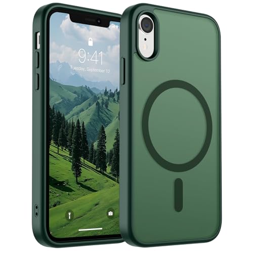 SUPFINE Magnetische Schutzhülle für iPhone XR (kompatibel mit MagSafe) (Fallschutz in Militärqualität), dünn, durchscheinend, matt, stoßfest, mit Anti-Fingerabdruck-Handyhülle, Waldgrün von supfine
