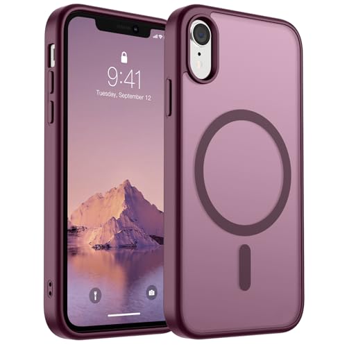 SUPFINE Magnetische Schutzhülle für iPhone XR (kompatibel mit MagSafe) (Fallschutz in Militärqualität), dünn, durchscheinend, matt, stoßfest, mit Anti-Fingerabdruck-Handyhülle, Weinrot von supfine