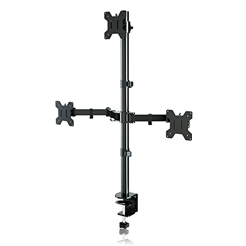 suptek Monitor Halterung 3 Monitore Triple Monitor Mount für 13-27 Zoll Flach & Curved Bildschirm Schwenkbar Neigbar Höhenverstellbar DREI Monitorarm 80cm Stange 10 kg pro Arm, VESA 75/100mm MD6843 von suptek