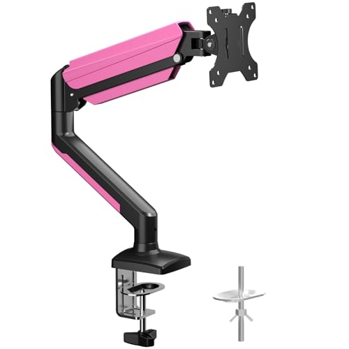 suptek Monitor Halterung für 13-32 Zoll LED LCD Bildschirm bis zu 9 kg, Monitor Arm mit Gasfeder, 360° Drehbar Höhenverstellbar Schwenkbar Neigbar, Monitorhalterung VESA 75x75/100x100 mm, Schwarz-Pink von suptek