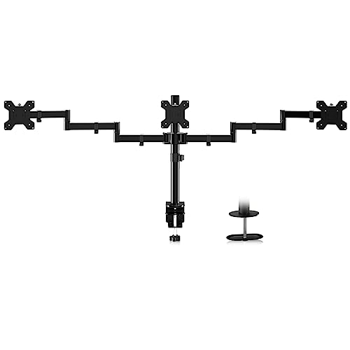 suptek Triple Monitorhalterung für 3 Bildschirme, Dreifach Monitor Tischhalterung Verstellbarer 3 Fach Monitorhalter für 3 Bildschirme bis zu 27 Zoll, 10 kg Gewichtskapazität pro Arm von suptek