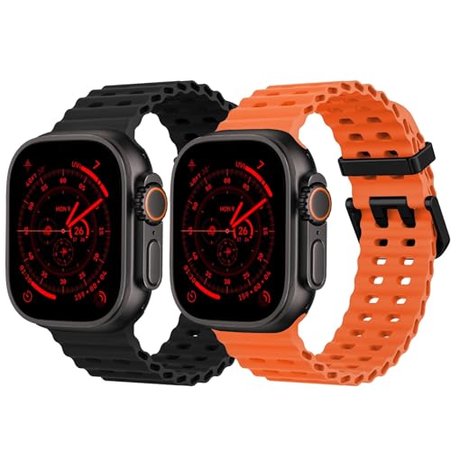 2 Stück Ocean Silikon Armband - Kompatibel mit Apple Watch Ultra 2/Ultra Armband 49mm 46mm 45mm 44mm, Soft Silikon Sport Armbänder für iWatch Ultra 2, iWatch Ultra Series 10 SE/9/8/7/6/5/4/3/2/1 2 Stück Ocean Silikon Armband - Kompatibel mit Apple Watch Ultra 2/Ultra Armband 49mm 46mm 45mm 44mm, Soft Silikon Sport Armbänder für iWatch Ultra 2, iWatch Ultra Series 10 SE/9/8/7/6/5/4/3/2/1 von surundo