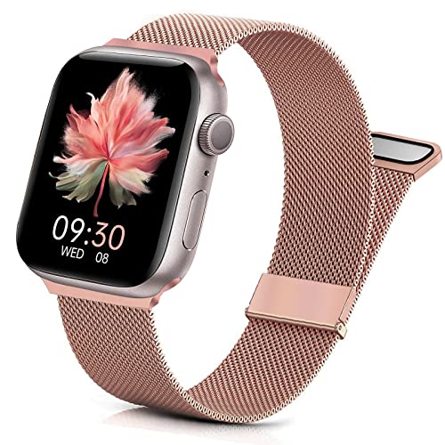 surundo Kompatibel mit Apple Watch Armband Metall 38mm 40mm 41mm 42mm 44mm 45mm 49mm, Glattes Edelstahl Magnetische Verstellbare Armbänder für iWatch Serie 8 Ultra 9 7 6 SE 5 4 3 2 1, Roségold von surundo