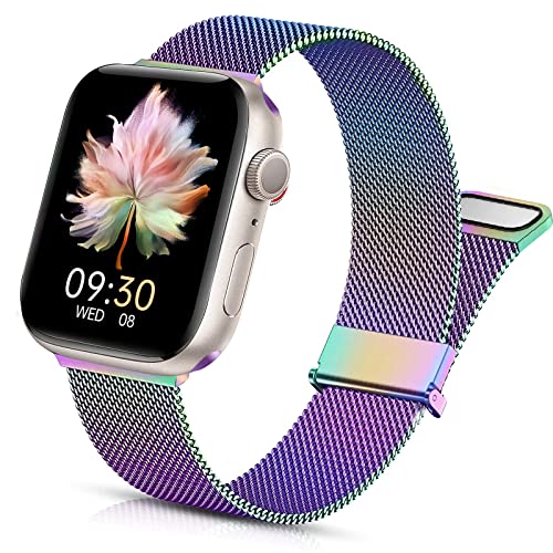 surundo Kompatibel mit Apple Watch Metall Armband 42mm 44mm 45mm 49mm 38mm 40mm 41mm, Glattes Edelstahl Metall Magnetische Verstellbare Armbänder für iWatch Serie 9 8 Ultra 7 6 SE 5 4 3 2 1, Bunt von surundo