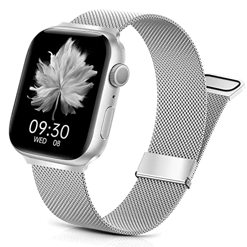 surundo Kompatibel mit Apple Watch Metall Armband 42mm 44mm 45mm 49mm 38mm 40mm 41mm, Glattes Edelstahl Metall Magnetische Verstellbare Armbänder für iWatch Serie 9 8 Ultra 7 6 SE 5 4 3 2 1, Silber von surundo