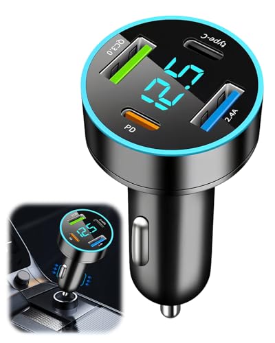 KFZ-Ladegerät, USB, schnell, 53 W, mit 4 Anschlüssen (PD & QC 3.0), Universal-Zigarettenanzünder-Adapter für Autos/SUV/LKW, kompaktes Ladegerät mit LED-Anzeige der Spannung, 12 V/24 V von suuosl