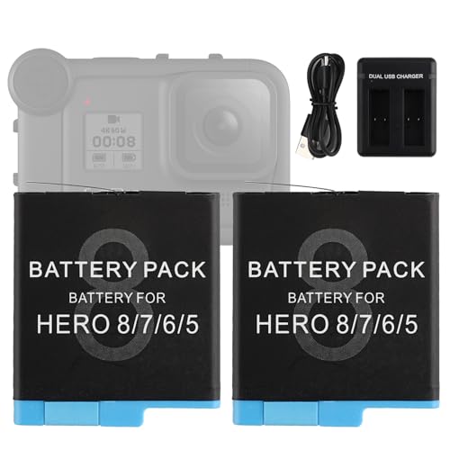 Swark 1220mAh 2×Kamera Ersatzakku AHDBT-801 für Hero 8, Hero 7 Black, Hero 6 Black, Hero 5 Black und Hero 2018 Kameraakku Zusatzakku mit Ladegerät【Zwei Batterien】 von swark