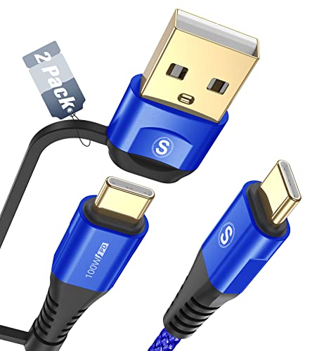 100W USB C Multi USB Kabel [2 Stück 2M], 2 in 1 5A PD QC Super Schnellladekabel Multi USB A/USB C auf USB C Kabel Nylon Ladekabel für iPhone15 16 Laptop Tablet Samsung S25 S24 S23 zu S8 Huawei Switch von sweguard