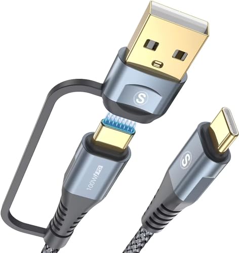 100W USB C Multi USB Kabel [2 Stück 2M], 2 in 1 5A PD QC Super Schnellladekabel Multi USB A/USB C auf USB C Kabel Nylon Universal Ladekabel für iPhone15 Laptop Tablet Galaxy S24 S23 S22 Huawei Switch von sweguard