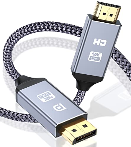 4K DisplayPort auf HDMI Kabel 1.5M, Unidirektionaler DP auf HDMI Verbindungskabel [Vergoldete, Geflochten,Aluminiumhülse], DP-Computer zu HDMI-Monitor Kompatibel für Monitor, Projektor, TV, AMD,NVIDIA von sweguard