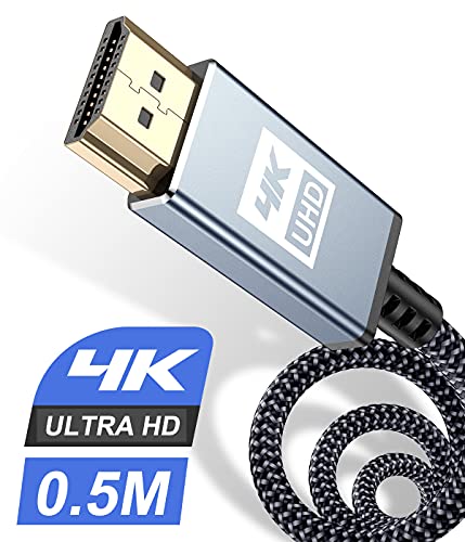 sweguard 4K HDMI Kabel 0,5Meter, HDMI Kabel 4K @ 60Hz 18Gbps Kurz 50cm Highspeed HDMI 2,0 Kabel Vergoldete Anschlüsse mit Ethernet/Audio Rückkanal, Kompatibel mit Video 4K UHD 2160p, HD 1080p-Grau von sweguard