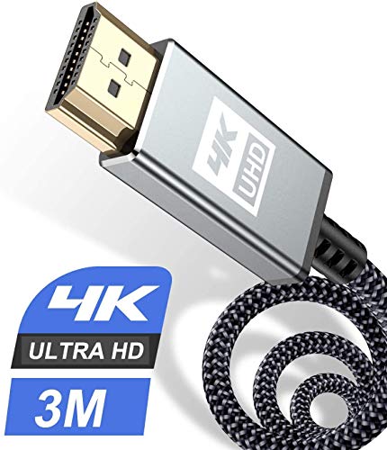 4K HDMI Kabel 3Meter,Sweguard HDMI Kabel 4K @ 60Hz 18Gbps Highspeed HDMI 2,0 Kabel Nylon Geflecht, vergoldete Anschlüsse mit Ethernet/Audio Rückkanal, Kompatibel mit Video 4K UHD 2160p, HD 1080p-Grau von sweguard