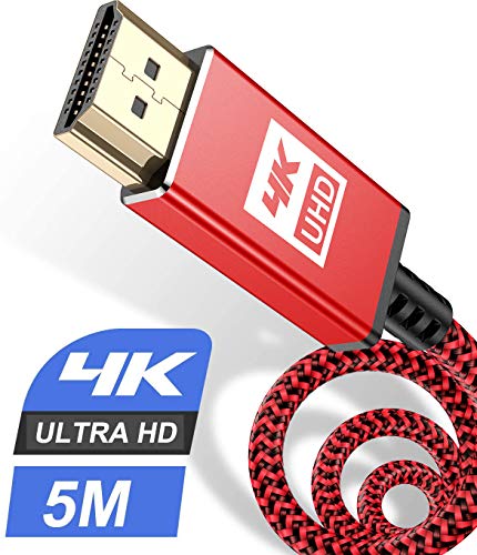 4K HDMI Kabel 5M,HDMI Kabel 4K @ 60Hz 18Gbps Highspeed 2,0 HDMI Kabel Nylon Geflecht, vergoldete Anschlüsse mit Ethernet/Audio Rückkanal, Kompatibel mit Video 4K UHD 2160p, HD 1082p von sweguard