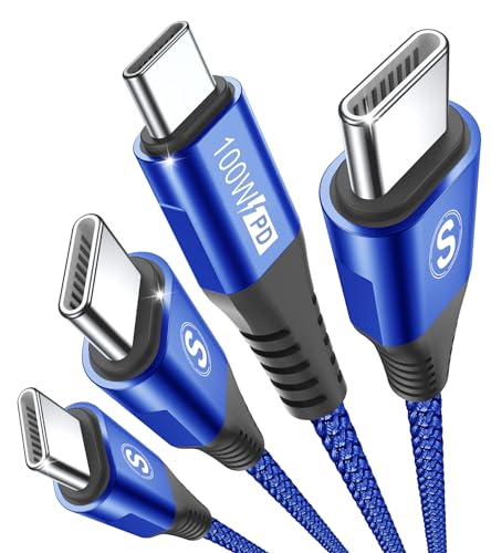 USB C Kabel 100W [2Stück 2.8m],5A PD QC 4.0 Schnellladekabel USB C auf USB C Kabel,Nylon Typ C Kabel USB-C Handy Ladegerät für iPhone 15 pro max, Samsung S23 S22 S21 Note 10 iPad Pro MacBook Tablets von sweguard