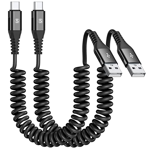 USB C Kabel 3.0A Schnellladung [2Stück 0.5m] Ladekabel i Phone 15 Pro Max Plus Type C Kabel Spiralkabel PVC für Samsung Galaxy S24 S23 S22 S21 Plus,Note10/9/8,M31 M30s M20,A20e A71 A52 A51 A50,Mi9/8 von sweguard
