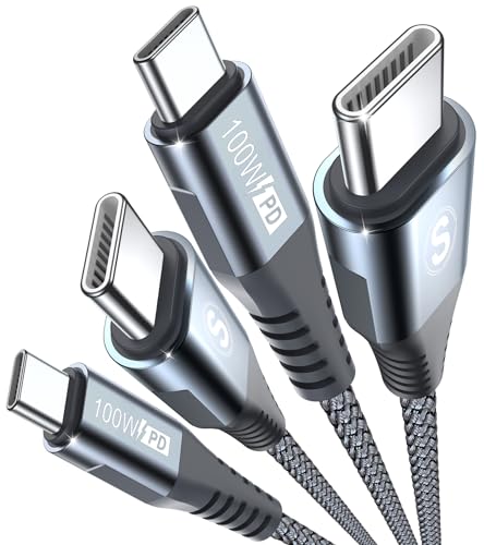 USB C Kabel [100W 2Stück 1m, 5A PD QC 4.0 ] Schnellladekabel USB C auf USB C Kabel，Geflochtenes Typ C Handy Ladekabel für iPad/Pro, MacBook/Pro/Air/,Ipad Pro,Type-C Laptop，Samsung S21 S20 Huawei Mehr von sweguard