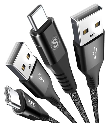 sweguard USB C Kabel 3.1A [2Stück 1m+3m] Schnellladung,Ladekabel USB C Nylon Type C Kabel für Samsung Galaxy S25 S24 S23 S22 S21 S20 Plus/Ultra/FE,iPhone 15 16 Pro Max,Note20,A72 A71 A52 A51 A50,M31 von sweguard