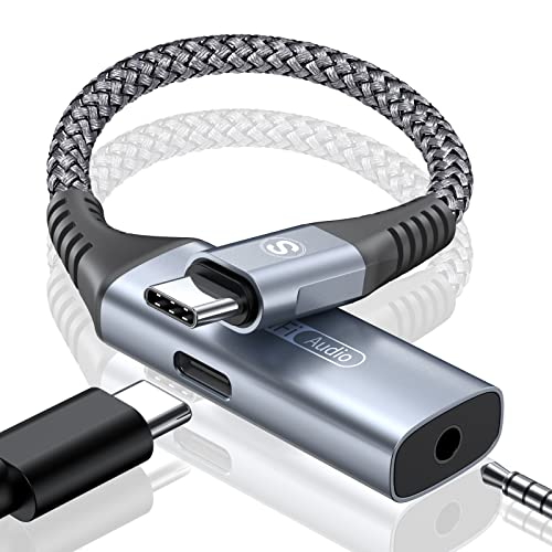 sweguard USB C Kopfhörer Adapter und Laden 0.18M, Typ C auf 3.5mm Klinke Adapter 2 in 1 USB-C Audio Adapter für Samsung S23 S22 S21/S20/Note 20/A80/A71/A70/A52/A51/A50,Huawei P40/P30/P20/Mate40,Pixel von sweguard