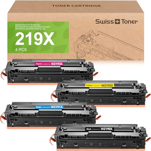 swiss toner Kompatibel für HP 219X Toner Set für MFP 3302FDWG Toner für HP Color Laserjet Pro MFP 3302FDWG MFP 3302SDWG MFP 3302FDNG für 219X 219A W2190X W2191X W2192X W2193X,4-Park von swiss toner