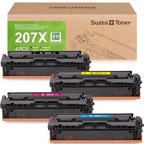 swiss toner Kompatibel für HP 207X (Mit Chip) für HP Color Laserjet Pro MFP M283fdw Toner Schwarz M255dw M282nw M283fdn Toner für HP 207A W2210A W2210X W2211X W2212X W2213X -4 Pack von swiss toner