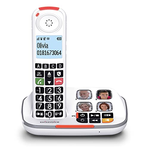 SWISSVOICE - Xtra 2355 - DECT - Schnurloses Festnetztelefon - Große Tasten - Anrufbeantworter - Audio Boost - Kompatibel mit Hörgeräten - Anrufblockierung - Weiß von Alcatel
