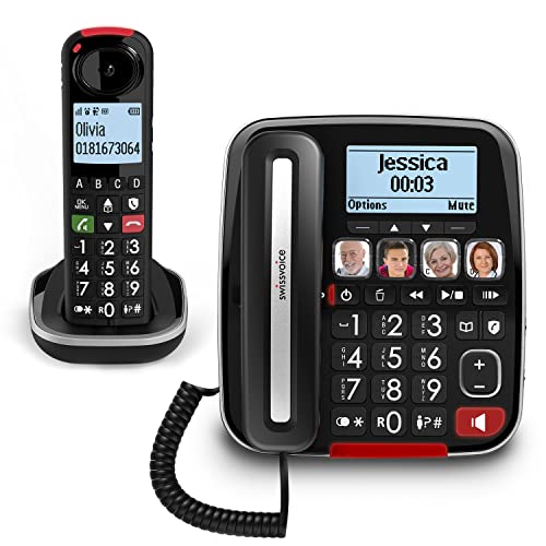 Swissvoice Xtra 3355 Combo schnurgebundenes Großtasten Telefon mit Anrufbeantworter, zusätzliches Mobilteil, Hörgerätekompatibel, Anrufschutz von swissvoice