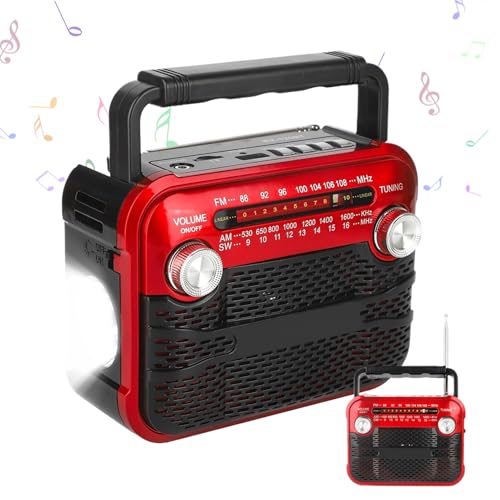 syayw Solarradio mit Kurbel | Tragbares Audio mit Taschenlampe – Solarradio wasserdicht 3 Helligkeitsmodi für Wandern im Freien von syayw