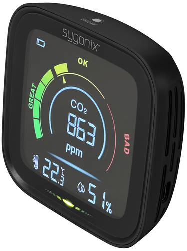 Sygonix Thermo-/Hygrometer mit CO2-Angabe Schwarz von sygonix