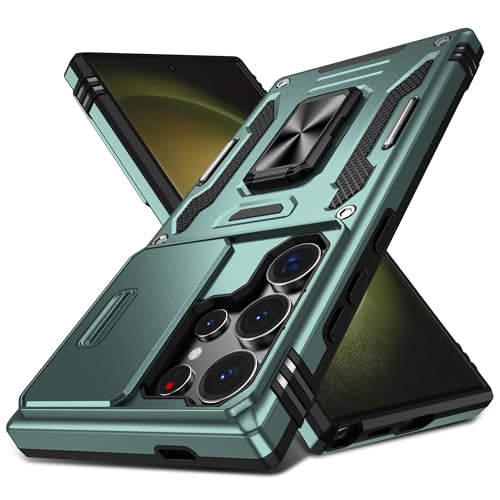 symboly Handyhülle für Samsung Galaxy S24 Ultra Hülle mit Slide Camera Cover, 360° Drehbarer Ringständer Militärischer Fallschutz, Weiche Kanten Stoßfest Schutzhülle für S24 Ultra (Hellgrün) von symboly