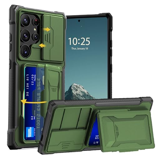 symboly Kompatibel mit Samsung S24 Ultra Hülle mit Kartenfach & Schieb kamerasabdeckung & Ständer, Militärschutz Stoßfeste TPU Stoßstange Geldbörse Handyhülle Samsung Galaxy S24 Ultra Case, Grün symboly Kompatibel mit Samsung S24 Ultra Hülle mit Kartenfach & Schieb kamerasabdeckung & Ständer, Militärschutz Stoßfeste TPU Stoßstange Geldbörse Handyhülle Samsung Galaxy S24 Ultra Case, Grün von symboly