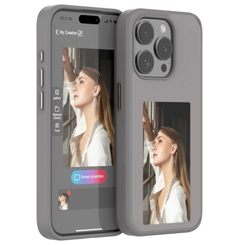 symboly für iPhone 15 Pro Handyhülle mit Display, NFC Eternal Ink Handyhülle E Ink Hülle mit Anzeige, DIY Anpassbare Bilder, 3,5 Zoll Bild auf Handyhülle Anzeigen(Grau, iPhone 15 Pro) von symboly