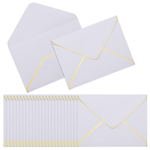 szkoo 100 Stücke 5"x7" Einladungumschläge, Weiß A7 Umschläge 18.5x13.5cm Miniatur Kuverts Umschläge mit V-Klappe Briefumschläge Goldfolienrand für Hochzeiten, Einladungen & Party szkoo 100 Stücke 5"x7" Einladungumschläge, Weiß A7 Umschläge 18.5x13.5cm Miniatur Kuverts Umschläge mit V-Klappe Briefumschläge Goldfolienrand für Hochzeiten, Einladungen & Party von szkoo