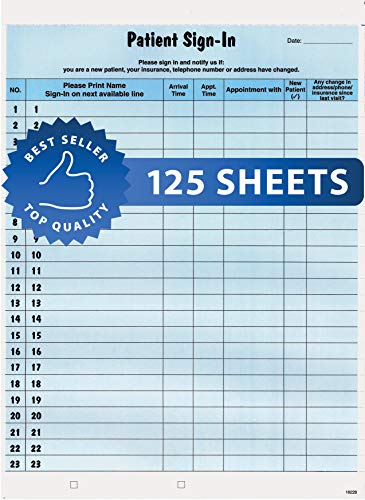 Tabbies Patient Sign-In Label Formulare, 21,6 x 27,9 cm Form, blau, 23 Etiketten/Blatt, 125 Blatt/Packung, vertrauliche Anmeldung Ihrer Patienten, bietet auch ein tägliches Patientenprotokoll (14531) von tabbies