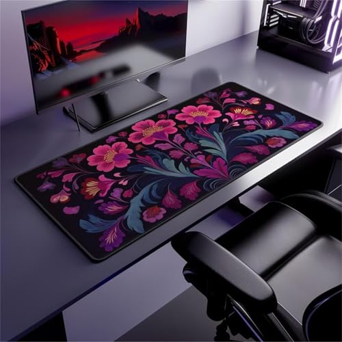 Gaming Mauspad, 1000x500x2mm Großes Mauspads Verlängertes Schreibtischauflage, Verbessert Präzision und Geschwindigkeit, Waschbares Mousepad für Tastatur, PC, Laptop (Blume Lila) von taesdvry