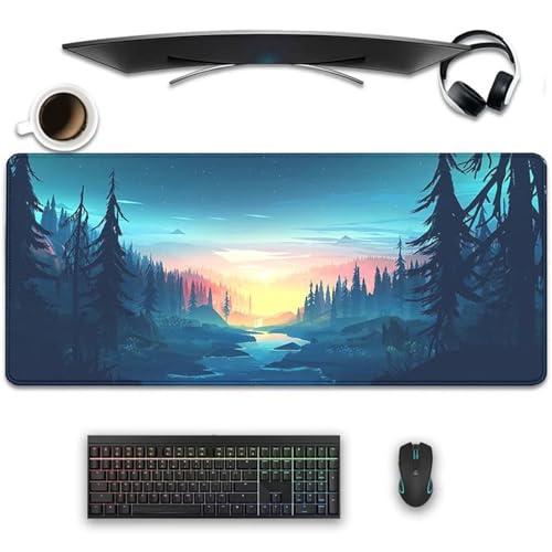 Gaming Mauspad, 1000x500x2mm Großes Mauspads Verlängertes Schreibtischauflage, Verbessert Präzision und Geschwindigkeit, Waschbares Mousepad für Tastatur, PC, Laptop (Sonnenuntergangsbäume) von taesdvry