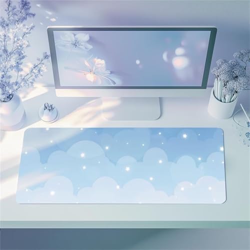 Gaming Mauspad, 1000x500x2mm Großes Mauspads Verlängertes Schreibtischauflage, Verbessert Präzision und Geschwindigkeit, Waschbares Mousepad für Tastatur, PC, Laptop (Wolken Blau Weiß) von taesdvry