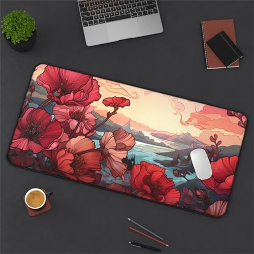 Gaming Mauspad, 1000x500x3mm Großes Mauspads Verlängertes Schreibtischauflage, Verbessert Präzision und Geschwindigkeit, Waschbares Mousepad für Tastatur, PC, Laptop (Roter Blumenfluss) von taesdvry