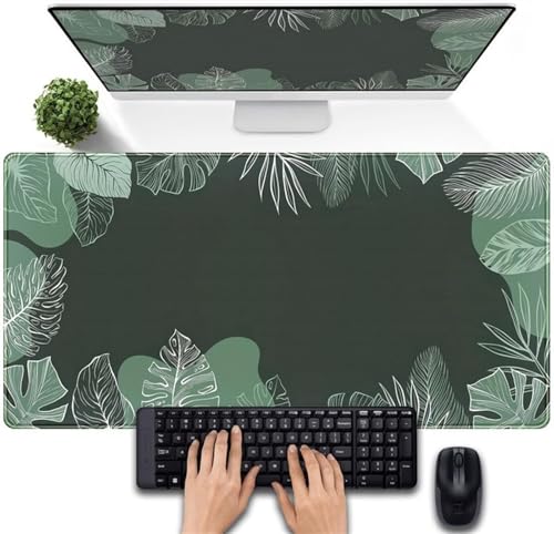 Gaming Mauspad, 600x300x3mm Großes Mauspads Verlängertes Schreibtischauflage, Verbessert Präzision und Geschwindigkeit, Waschbares Mousepad für Tastatur, PC, Laptop (Blätter Grün Weiß) von taesdvry