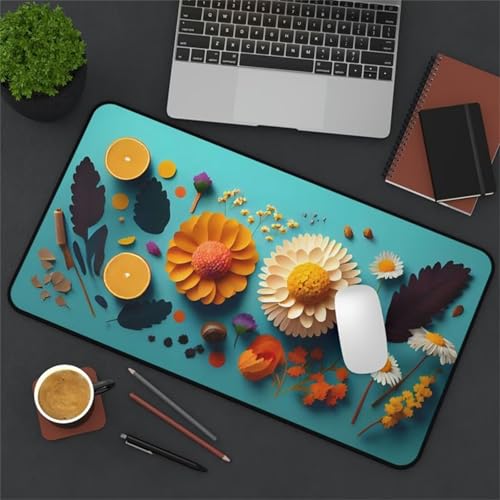 Gaming Mauspad, 600x300x3mm Großes Mauspads Verlängertes Schreibtischauflage, Verbessert Präzision und Geschwindigkeit, Waschbares Mousepad für Tastatur, PC, Laptop (Gänseblümchen Orange Weiß) von taesdvry
