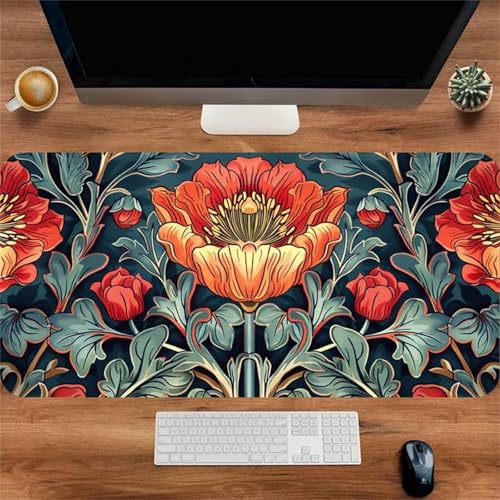Gaming Mauspad, 600x300x3mm Großes Mauspads Verlängertes Schreibtischauflage, Verbessert Präzision und Geschwindigkeit, Waschbares Mousepad für Tastatur, PC, Laptop (Pflanzen Blätter Blumen) von taesdvry